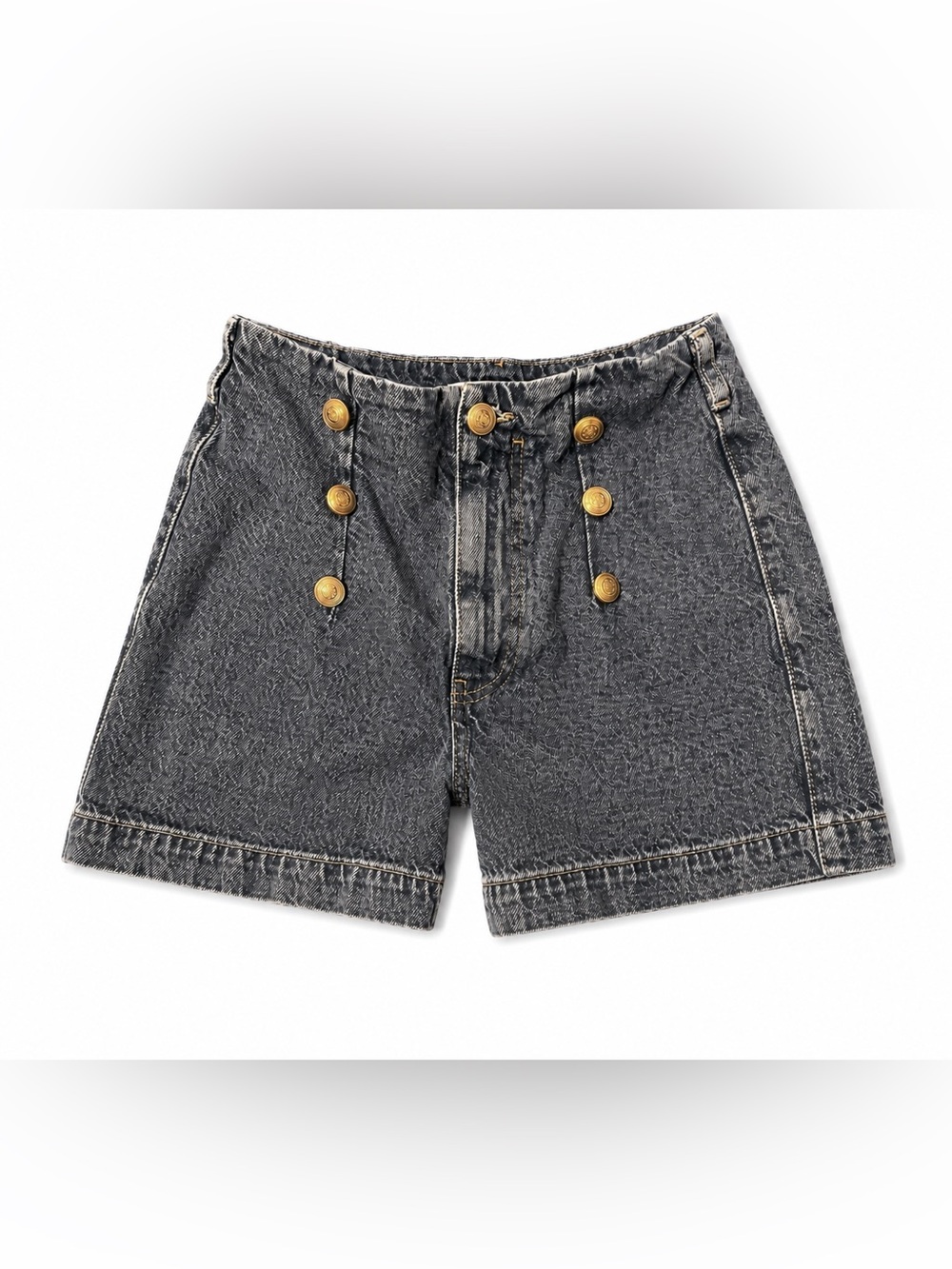 Zara sailor denim jean shorts.  Gold nautical buttons down front- zip fly- 6